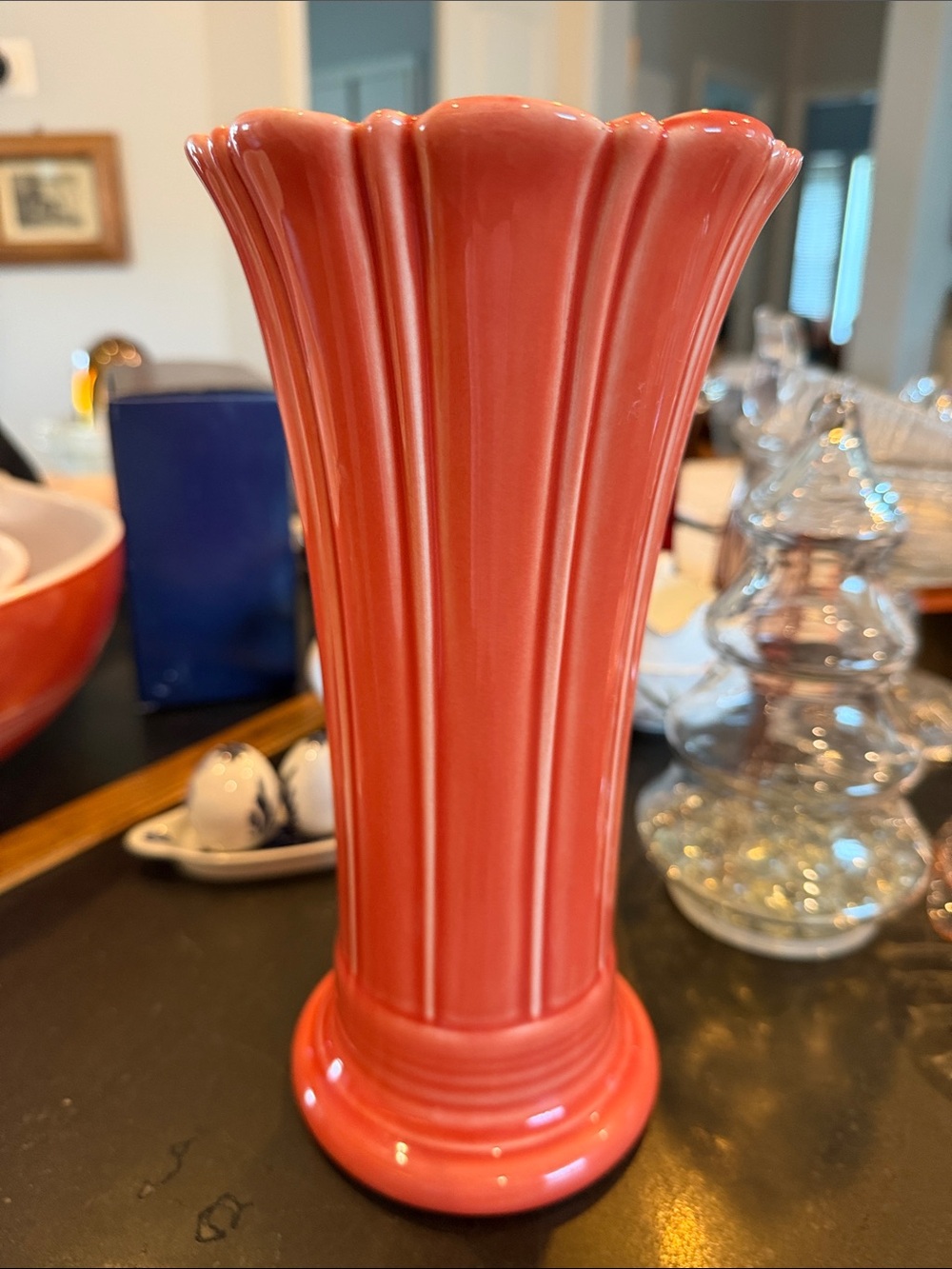 Fiesta Medium Art Deco Flaired Vase in Retired Persimmon Color.